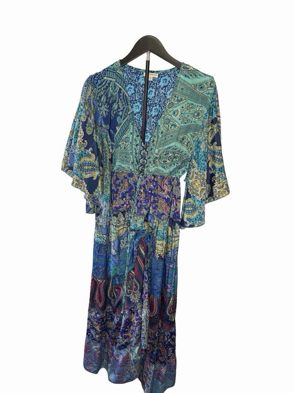 Women’s Earthbound Xl Paisley Printed Multi Variation Blue Green Maxi Dress